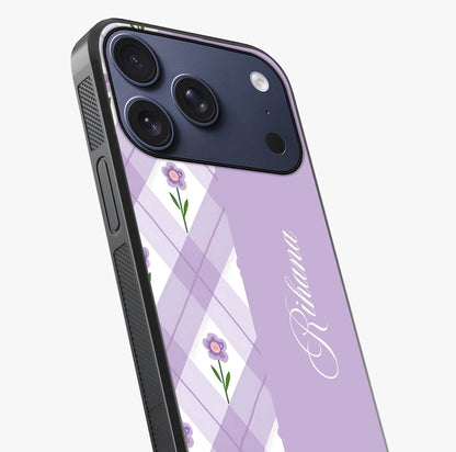 Purple Diamond Floral Glass Case captured at a warm angle highlighting gloss, texture and premium glass finish.