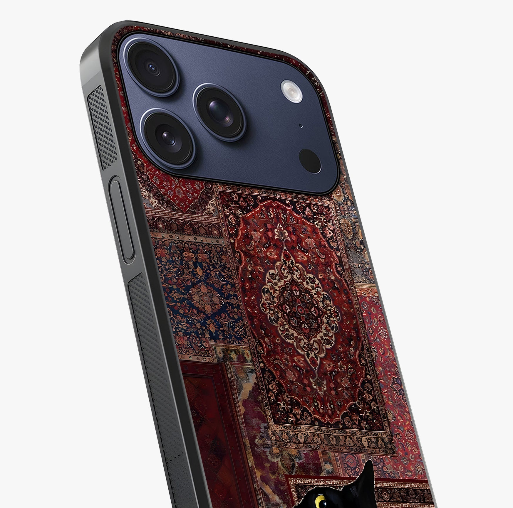Regal Magic Cat Apple Glass Case captured at a warm angle highlighting gloss, texture and premium glass finish.