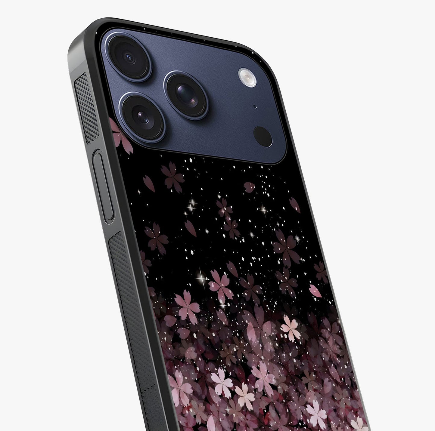 Small Starry Flowers Glass Case captured at a warm angle highlighting gloss, texture and premium glass finish.