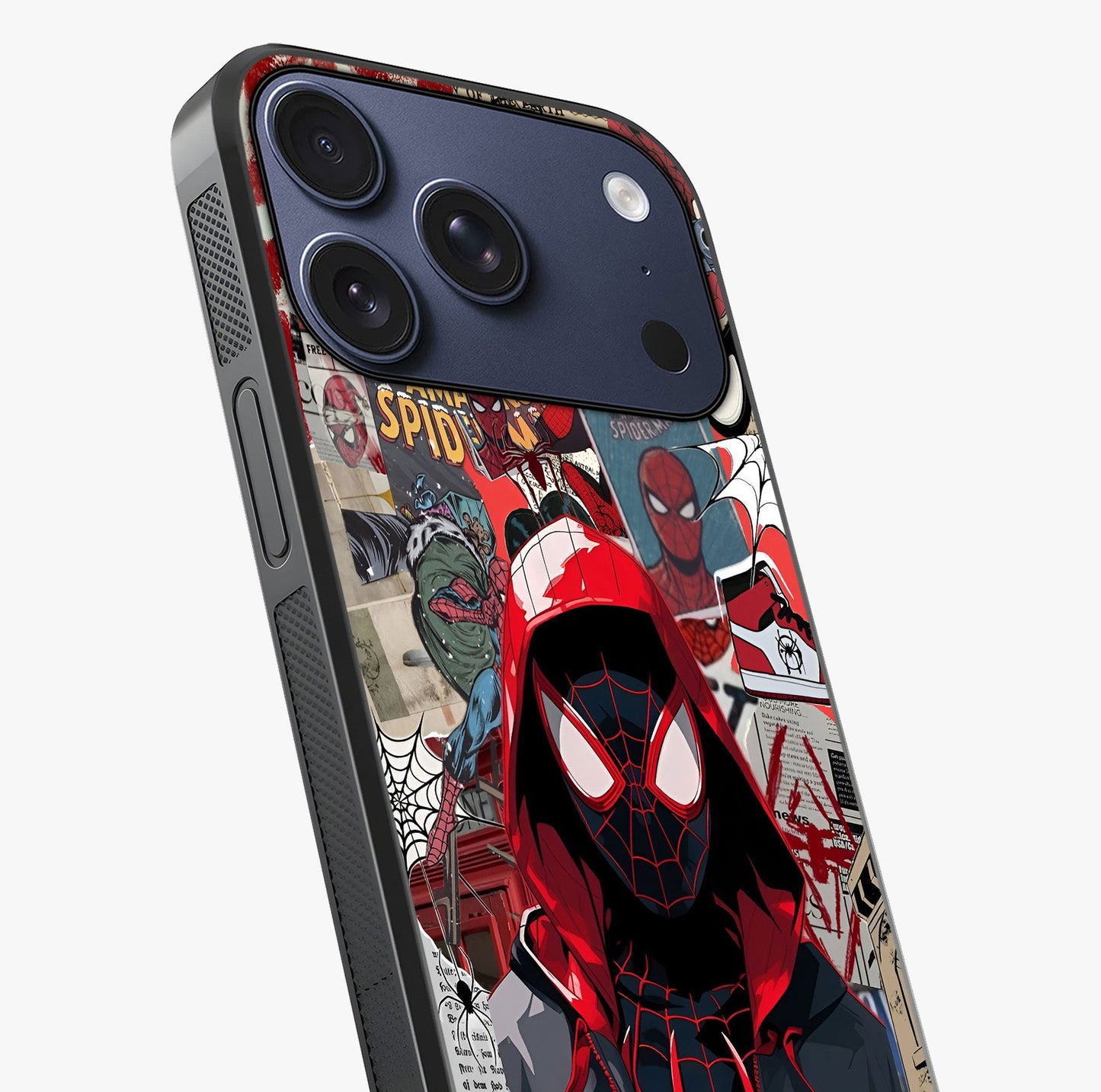 Spider Collage Street Glass Case captured at a warm angle highlighting gloss, texture and premium glass finish.