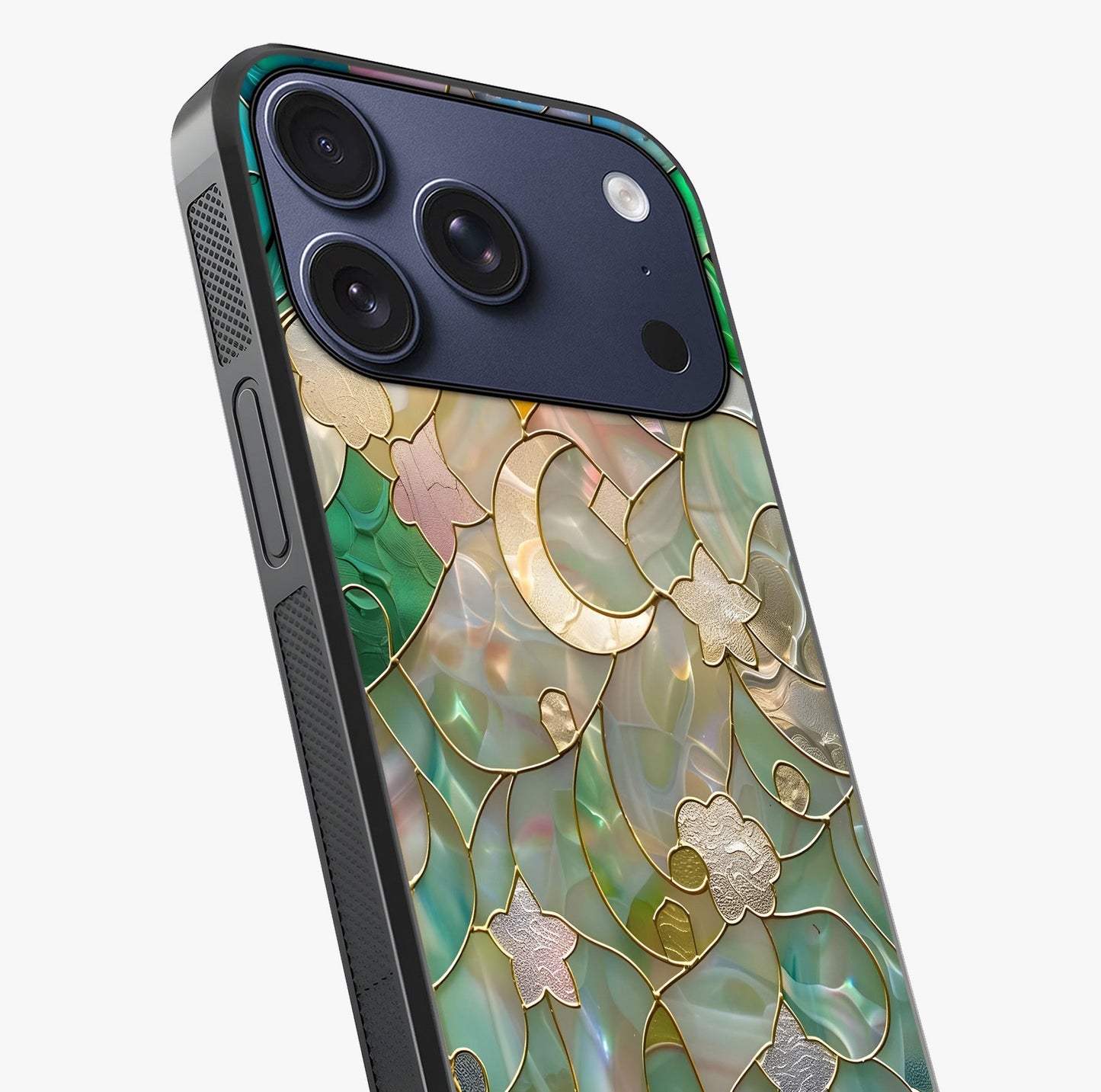 Stained Sunrise Glow Glass Case captured at a warm angle highlighting gloss, texture and premium glass finish.