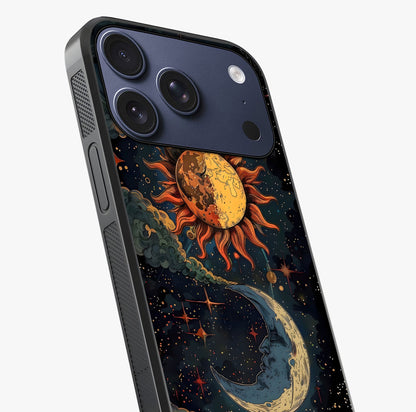 Sun And Moon Magic Design Glass Case captured at a warm angle highlighting gloss, texture and premium glass finish.