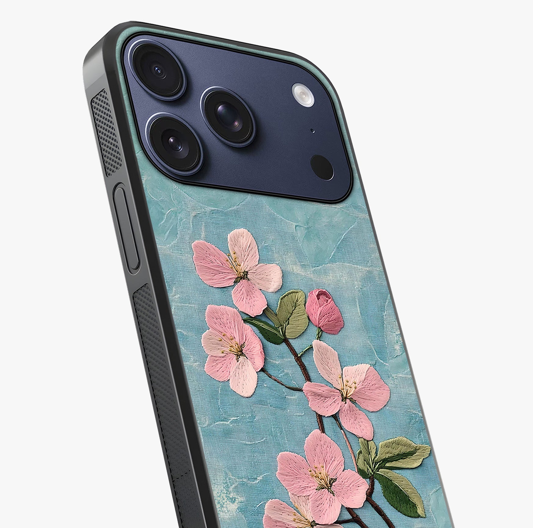 Threaded Blossom Breeze Glass Case captured at a warm angle highlighting gloss, texture and premium glass finish.
