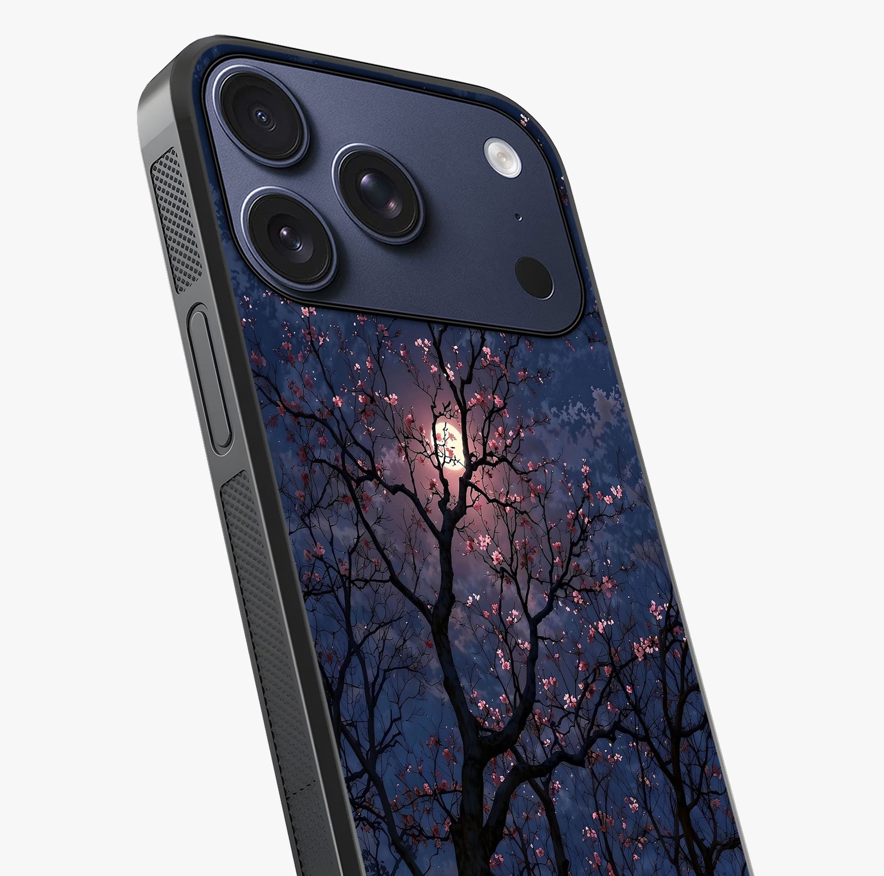 Twilight Sakura Serenade Glass Case captured at a warm angle highlighting gloss, texture and premium glass finish.