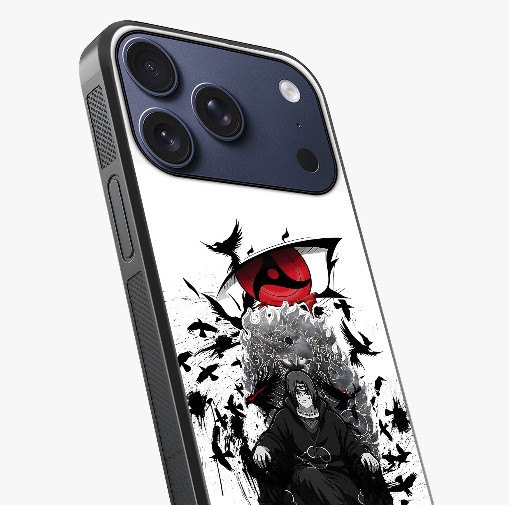 Uchiha Shadow Throne Glass Case captured at a warm angle highlighting gloss, texture and premium glass finish.