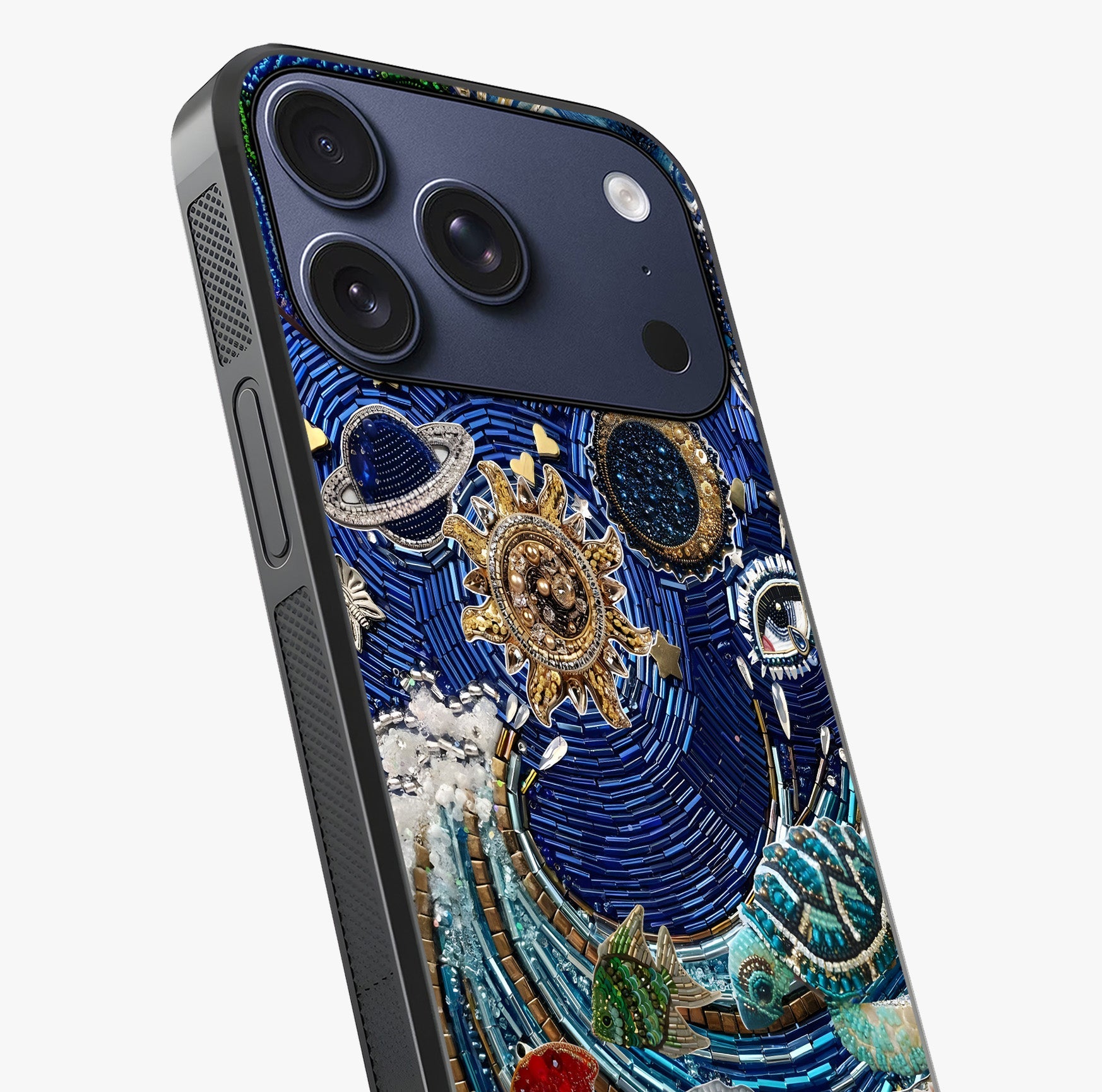 Universe Underwater Spark Glass Case captured at a warm angle highlighting gloss, texture and premium glass finish.