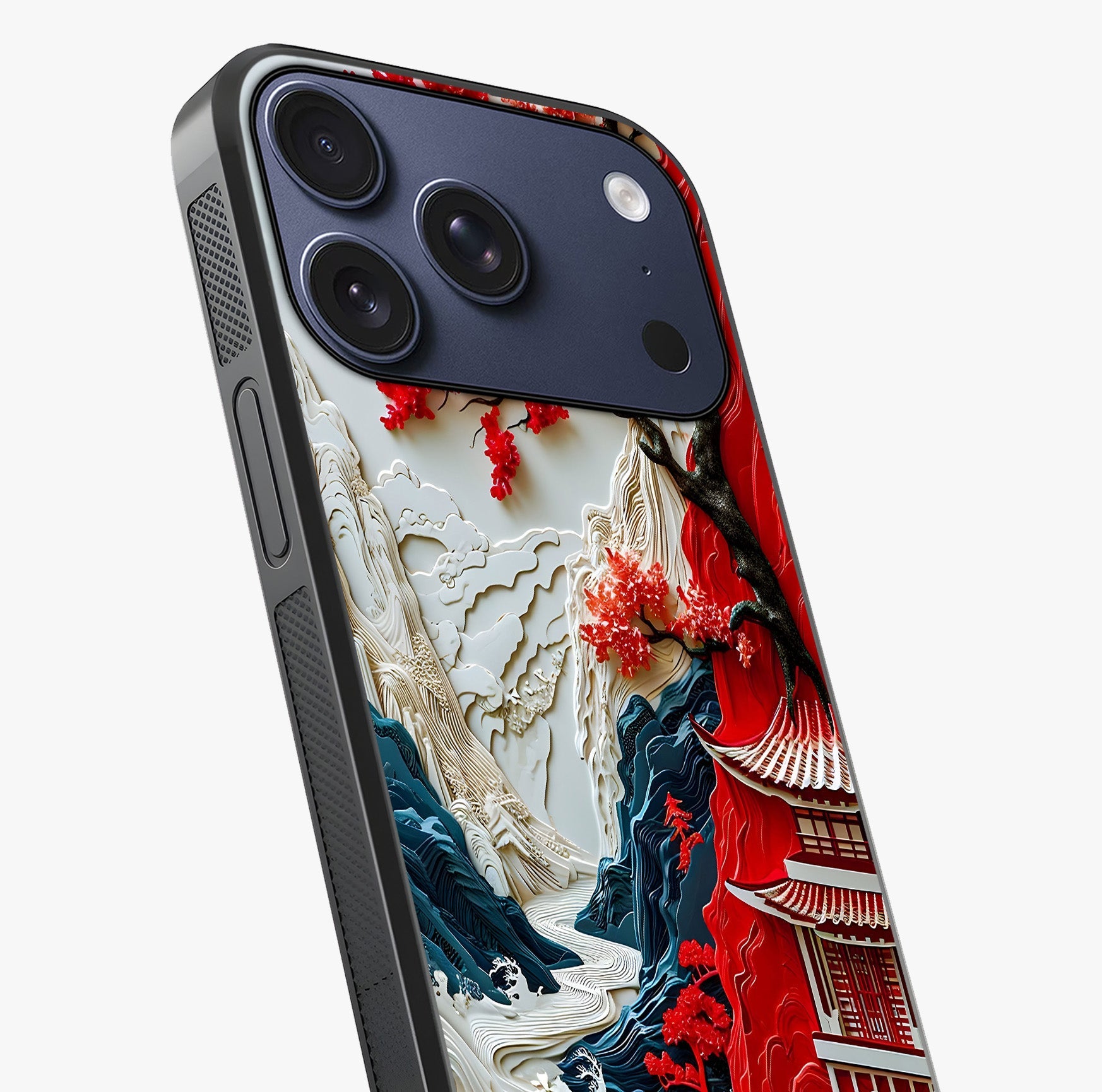 Whispers Of Sakura Waves Glass Case captured at a warm angle highlighting gloss, texture and premium glass finish.
