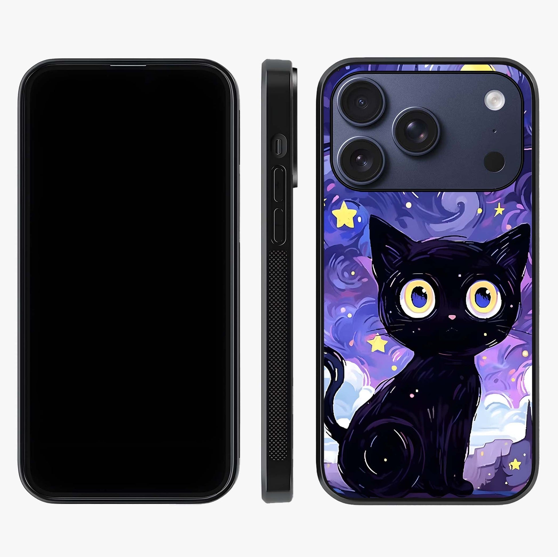 Abstract Cat Art Glass Case displayed upright for full design visibility and premium finish.