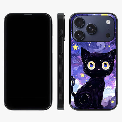 Abstract Cat Art Glass Case displayed upright for full design visibility and premium finish.