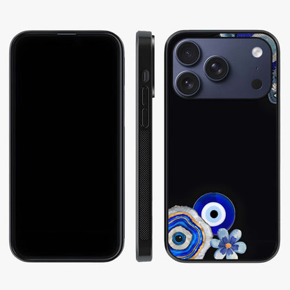 Aesthetic Blue Evil Eye Glass Case displayed upright for full design visibility and premium finish.