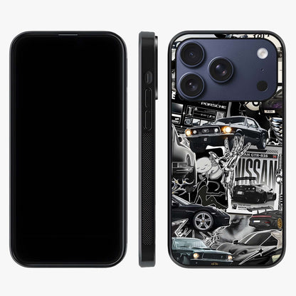 Aesthetic Dark Love Glass Case displayed upright for full design visibility and premium finish.