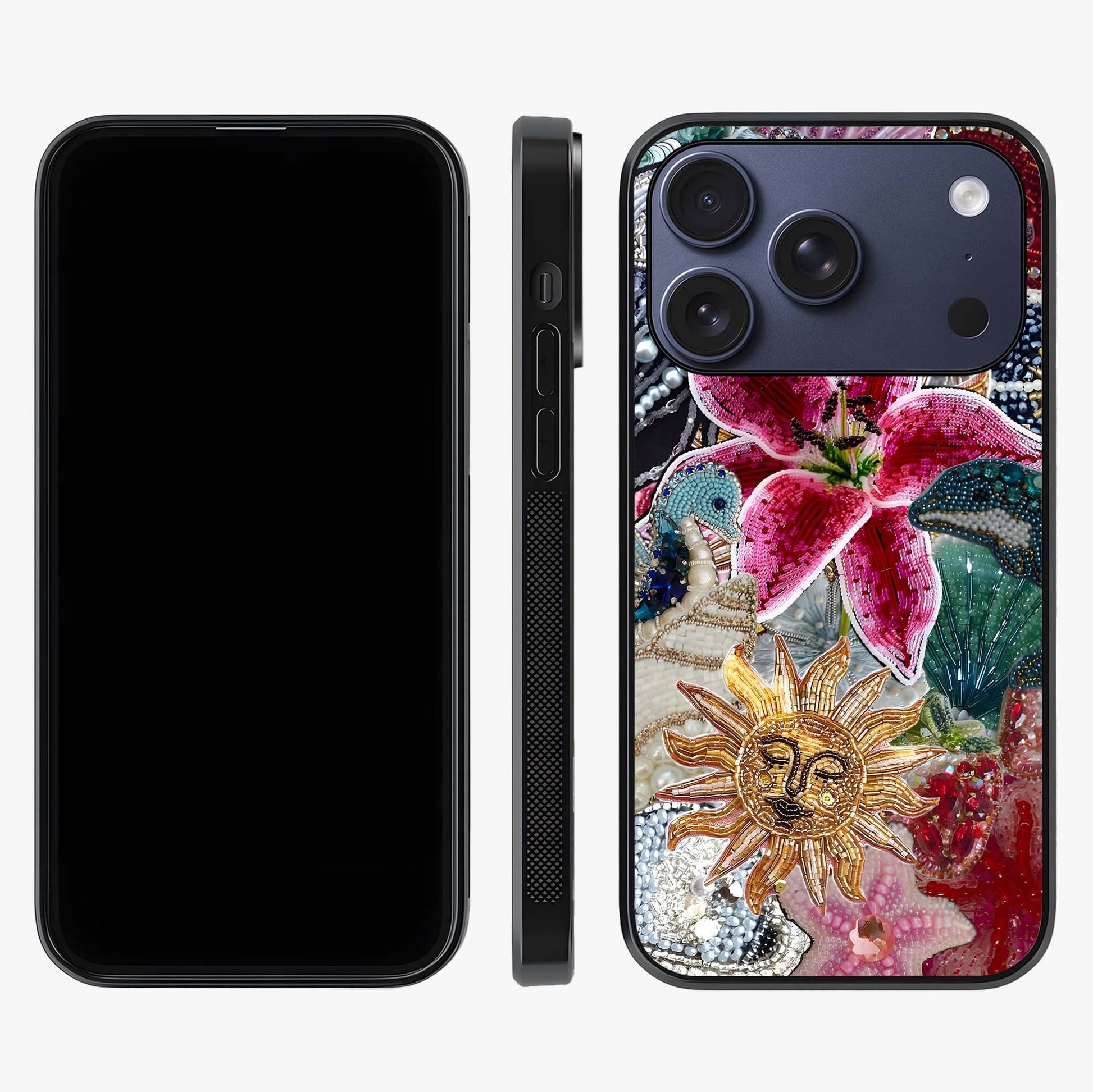 Beaded Garden Fantasy Glass Case displayed upright for full design visibility and premium finish.