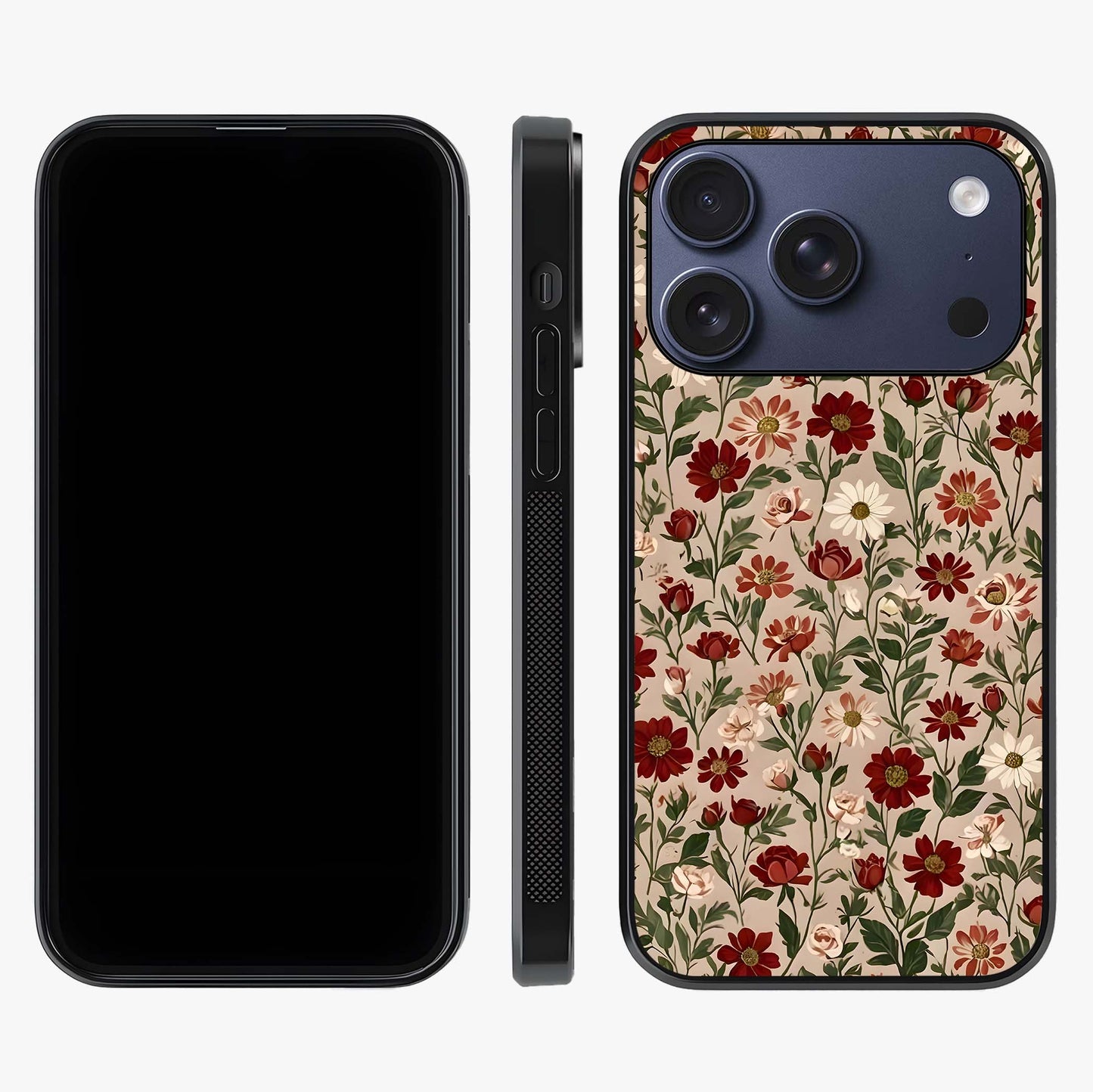 Biege Flower With Leaf Glass Case displayed upright for full design visibility and premium finish.