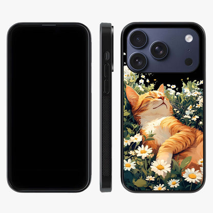 Blissful Bloom Cat Glass Case displayed upright for full design visibility and premium finish.