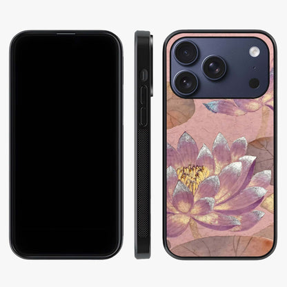 Blossom Mist Lotus Glass Case displayed upright for full design visibility and premium finish.