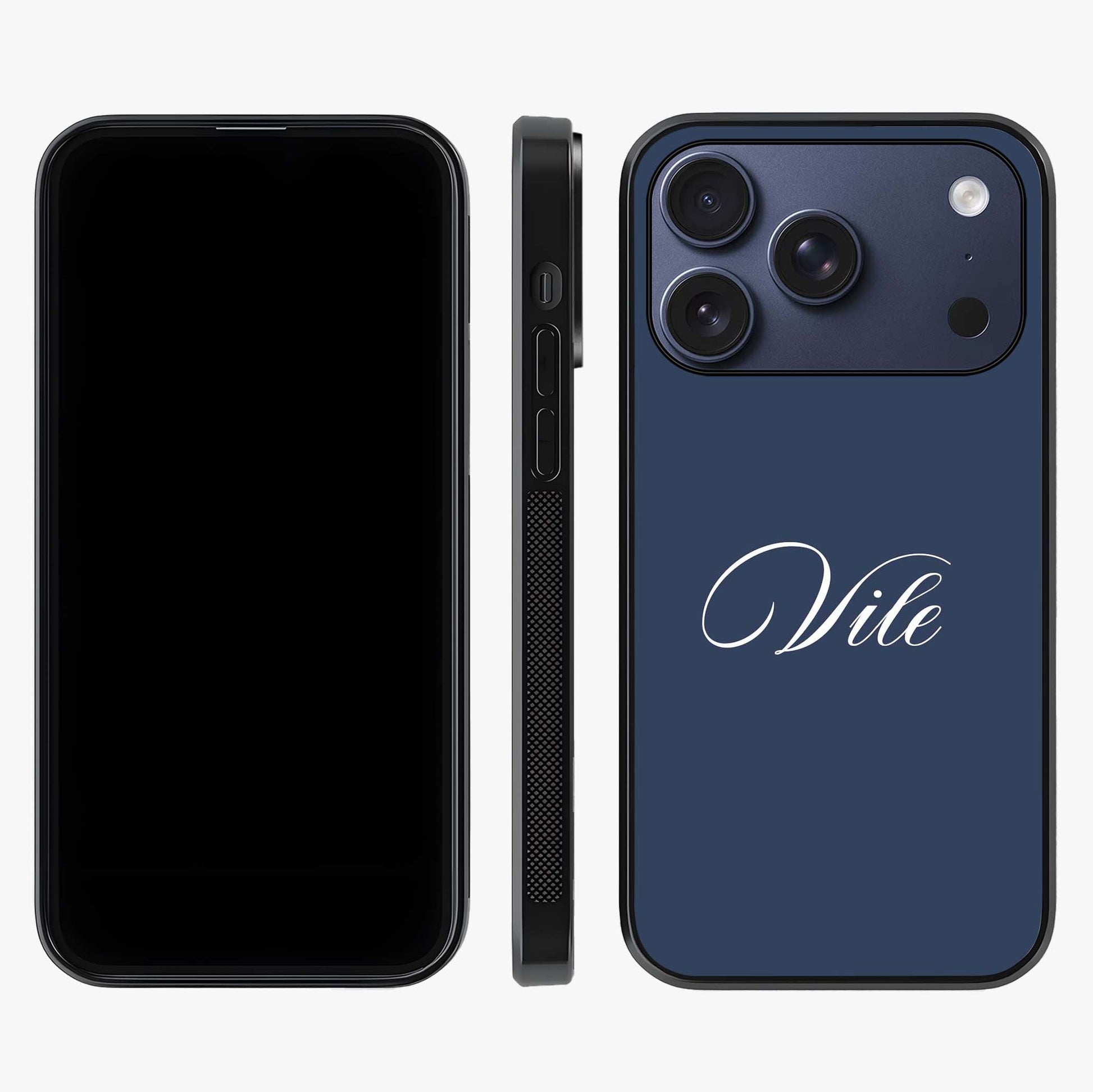 Blue Background Personalized Custom Name Glass Case displayed upright for full design visibility and premium finish.