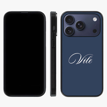 Blue Background Personalized Custom Name Glass Case displayed upright for full design visibility and premium finish.