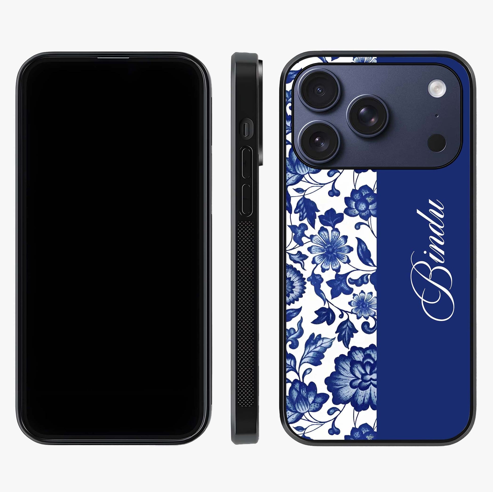 Blue Vintage Floral Pattern Glass Case displayed upright for full design visibility and premium finish.