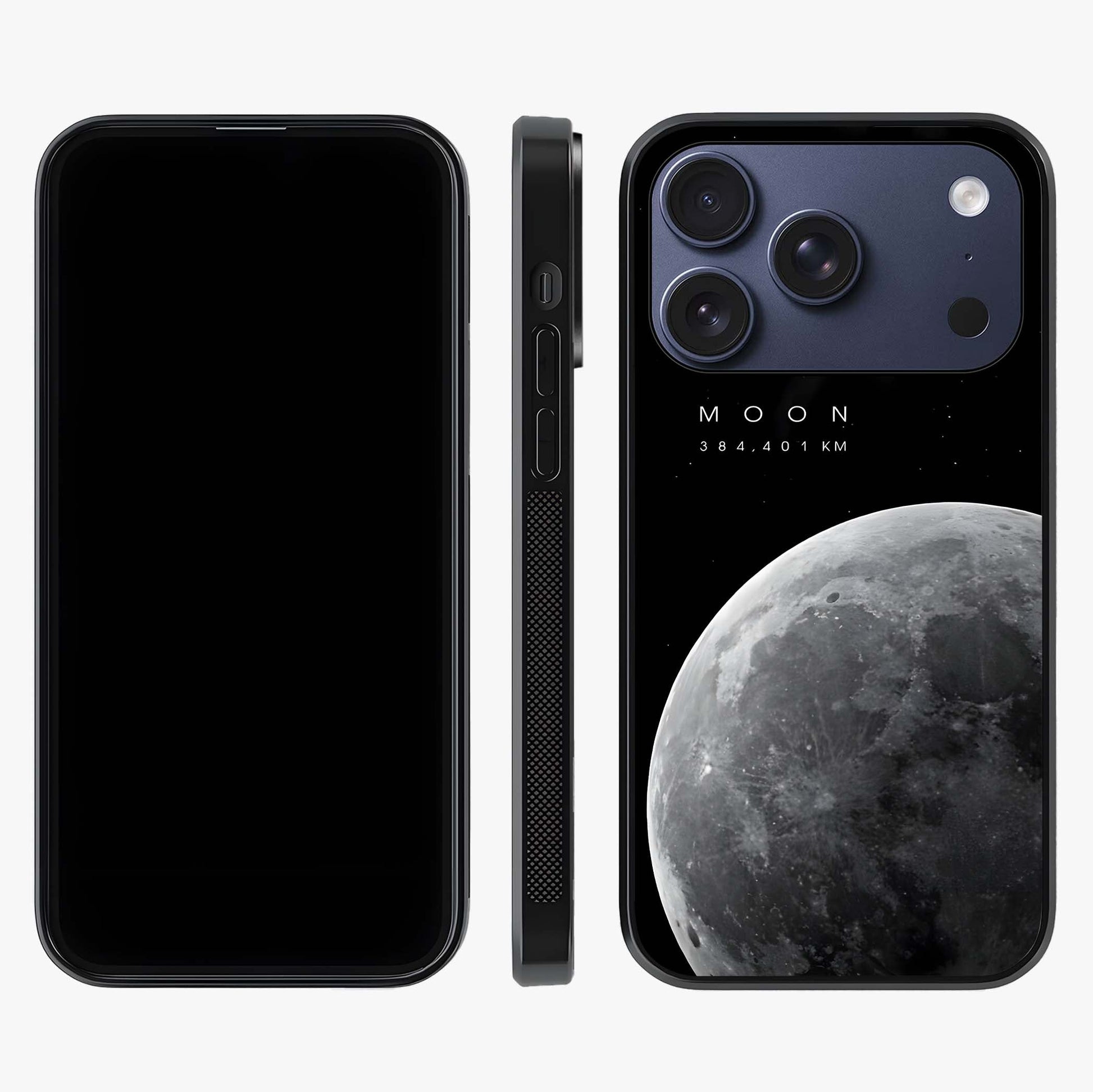 Cosmic Moon Glow Glass Case displayed upright for full design visibility and premium finish.