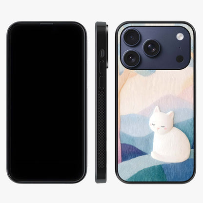 Cotton Dream Cat Glass Case displayed upright for full design visibility and premium finish.