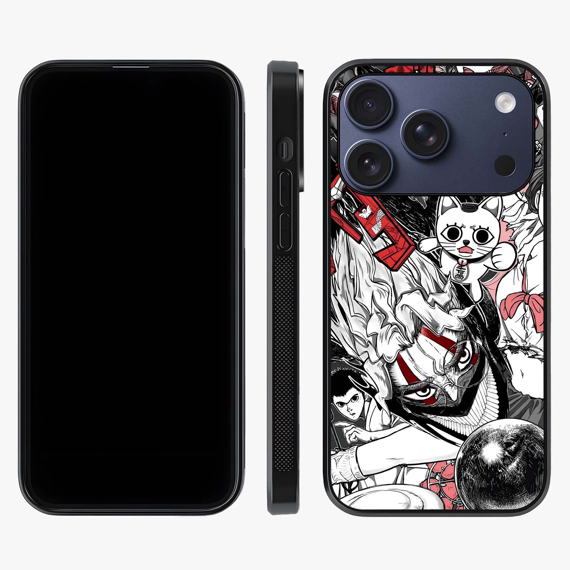 Crimson Chaos Panel Glass Case displayed upright for full design visibility and premium finish.