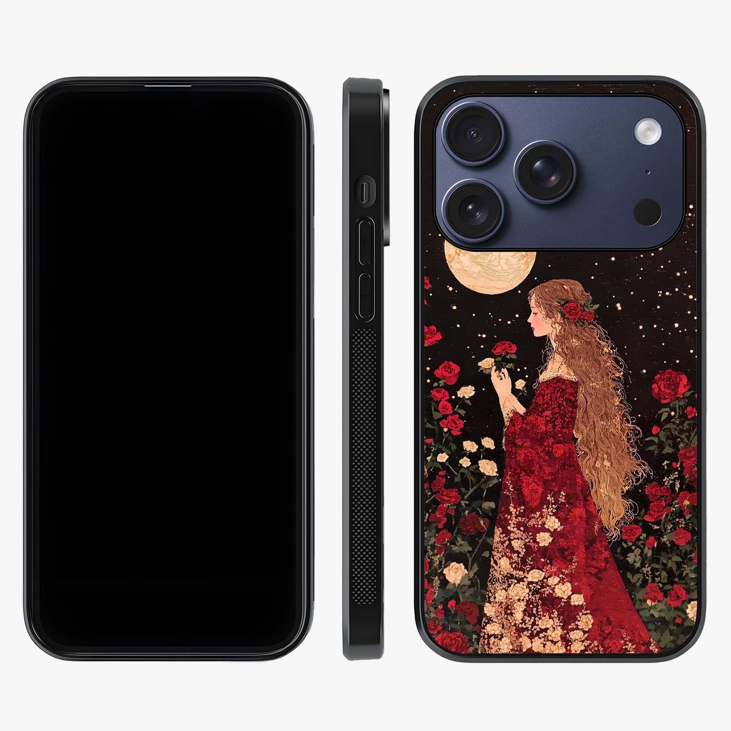 Crimson Dreams Glass Case displayed upright for full design visibility and premium finish.