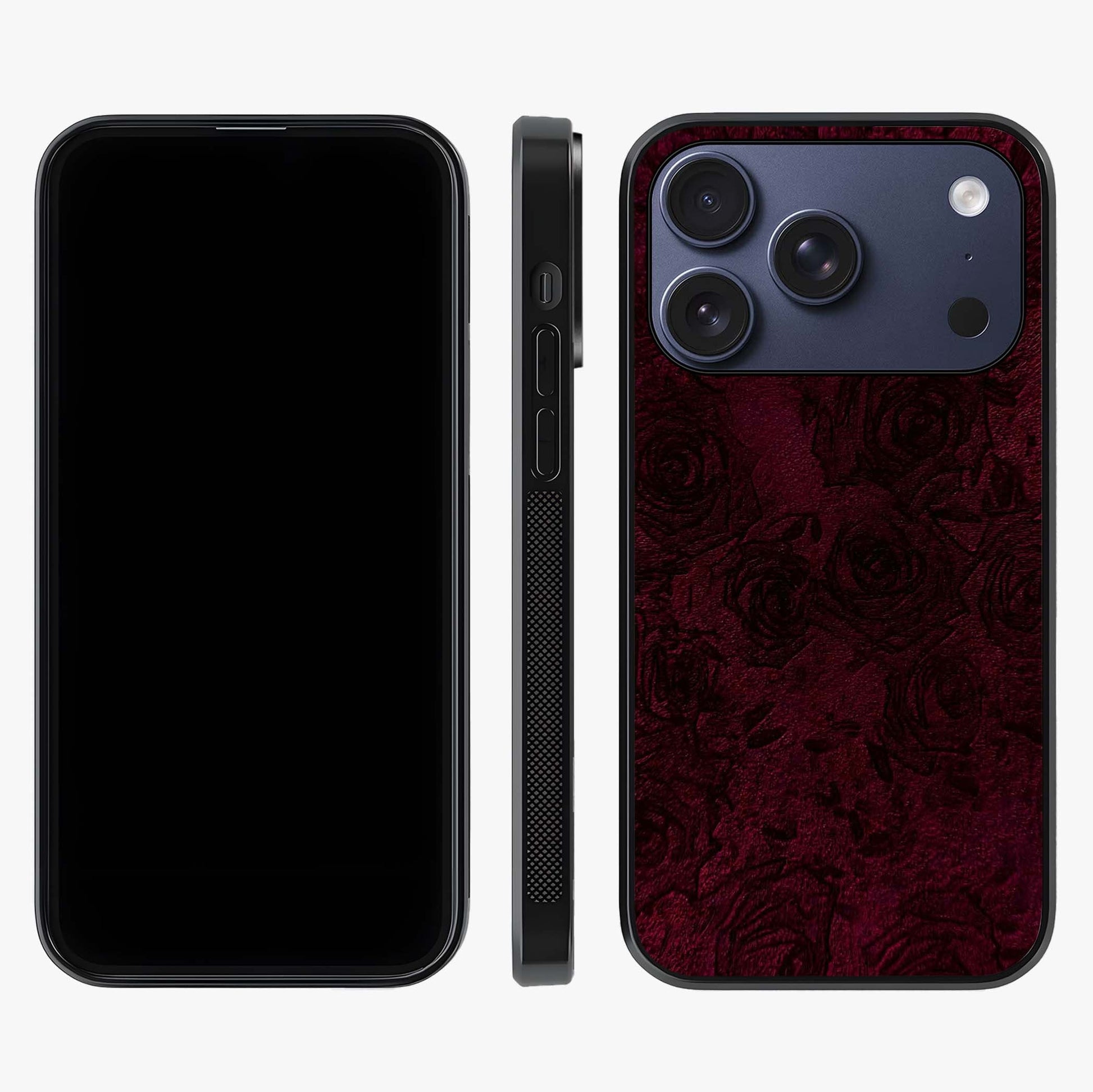 Crimson Fade Flow Glass Case displayed upright for full design visibility and premium finish.