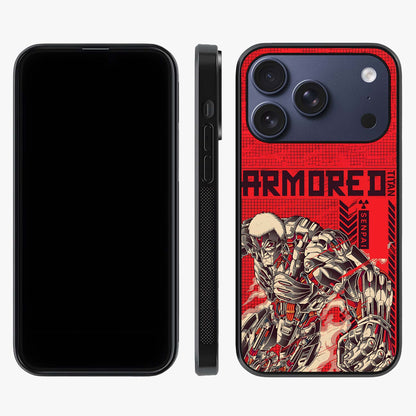 Crimson Mecha Titan Glass Case displayed upright for full design visibility and premium finish.