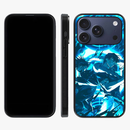 Cursed Energy Clash Glass Case displayed upright for full design visibility and premium finish.