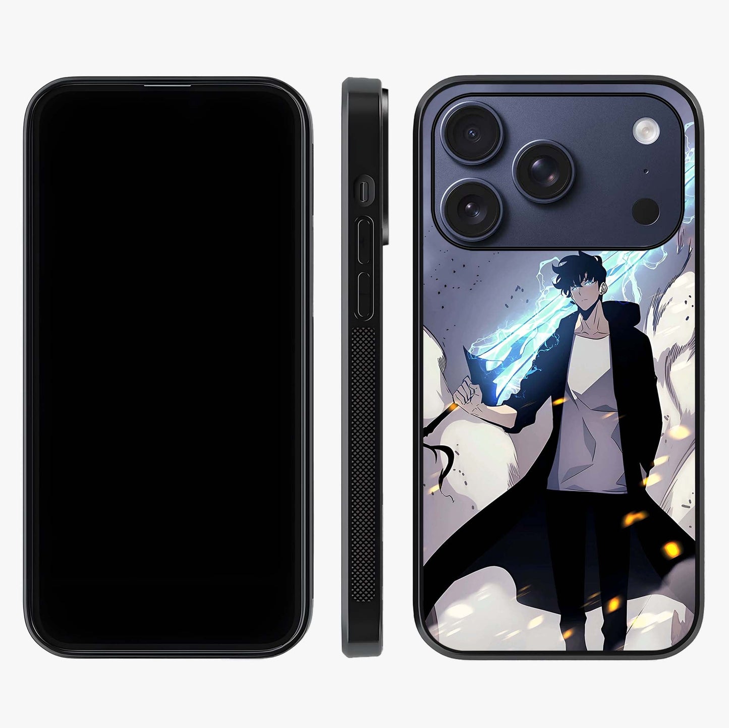 Dark Lightning Anime Warrior Glass Case displayed upright for full design visibility and premium finish.