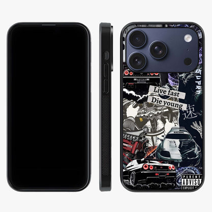 Die Young Glass Case displayed upright for full design visibility and premium finish.
