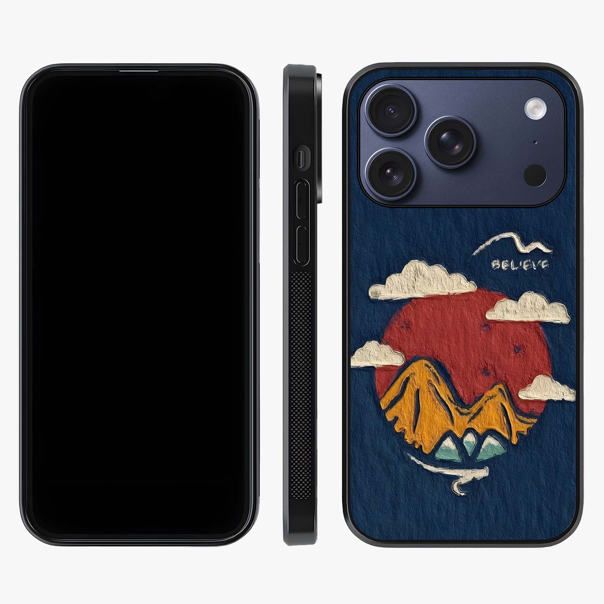 Dream Beyond Mountains Glass Case displayed upright for full design visibility and premium finish.