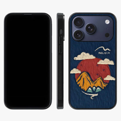 Dream Beyond Mountains Glass Case displayed upright for full design visibility and premium finish.