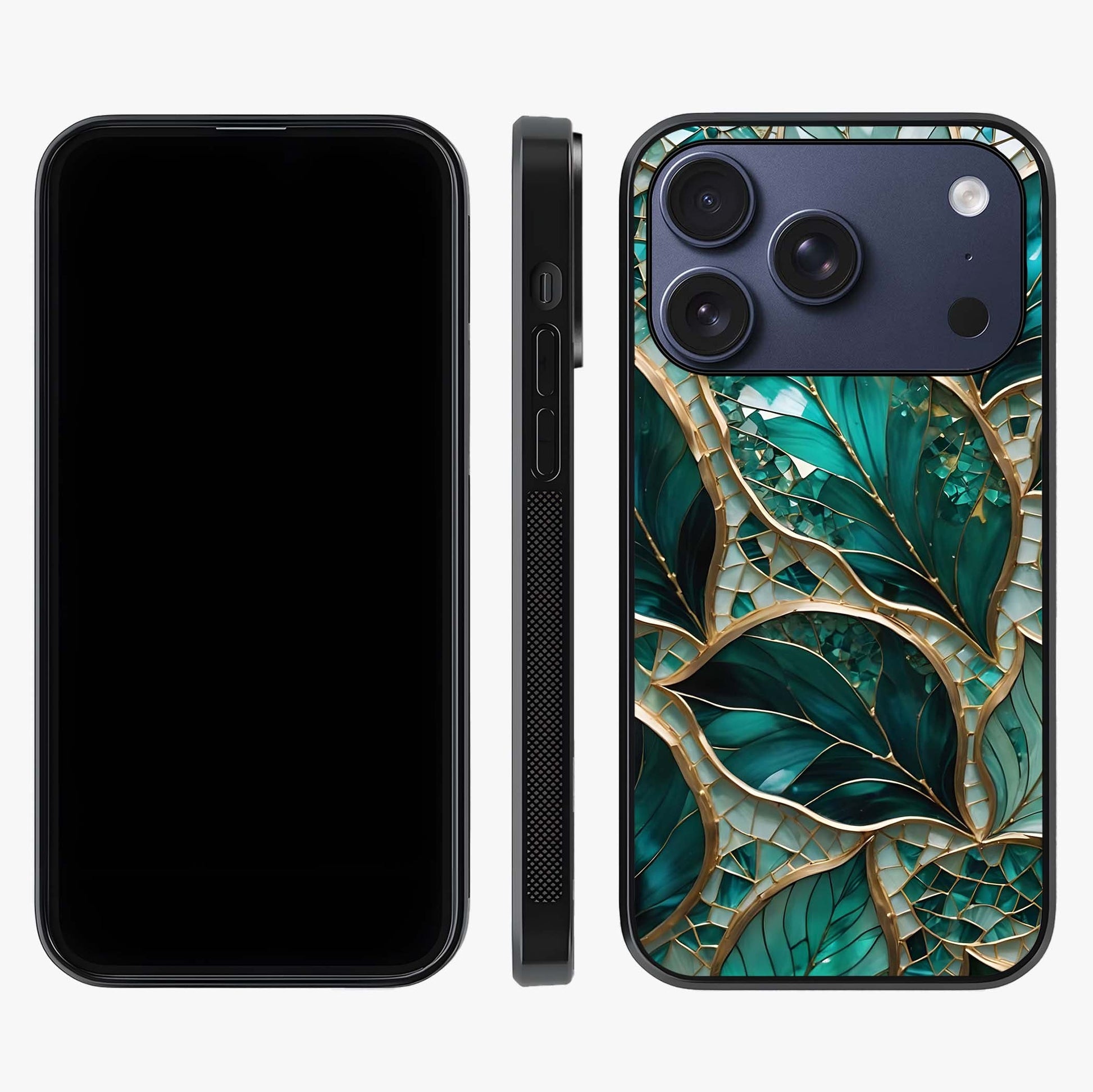 Emerald Leaf Glass Glass Case displayed upright for full design visibility and premium finish.
