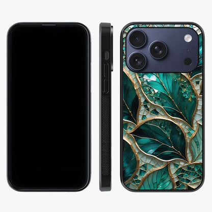 Emerald Leaf Glass Glass Case displayed upright for full design visibility and premium finish.