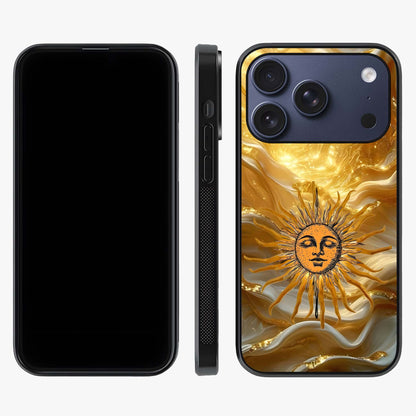Eternal Golden Glow Glass Case displayed upright for full design visibility and premium finish.
