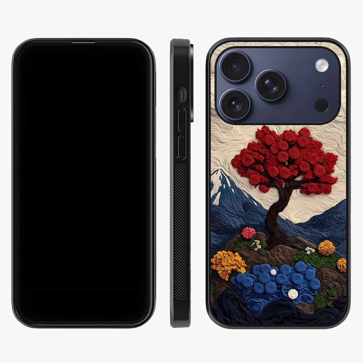 Eternal Nature Tapestry Glass Case displayed upright for full design visibility and premium finish.