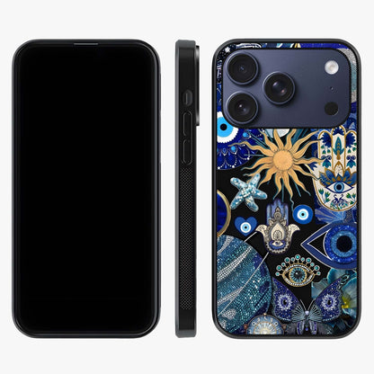 Evil Eye Charm Mix Glass Case displayed upright for full design visibility and premium finish.