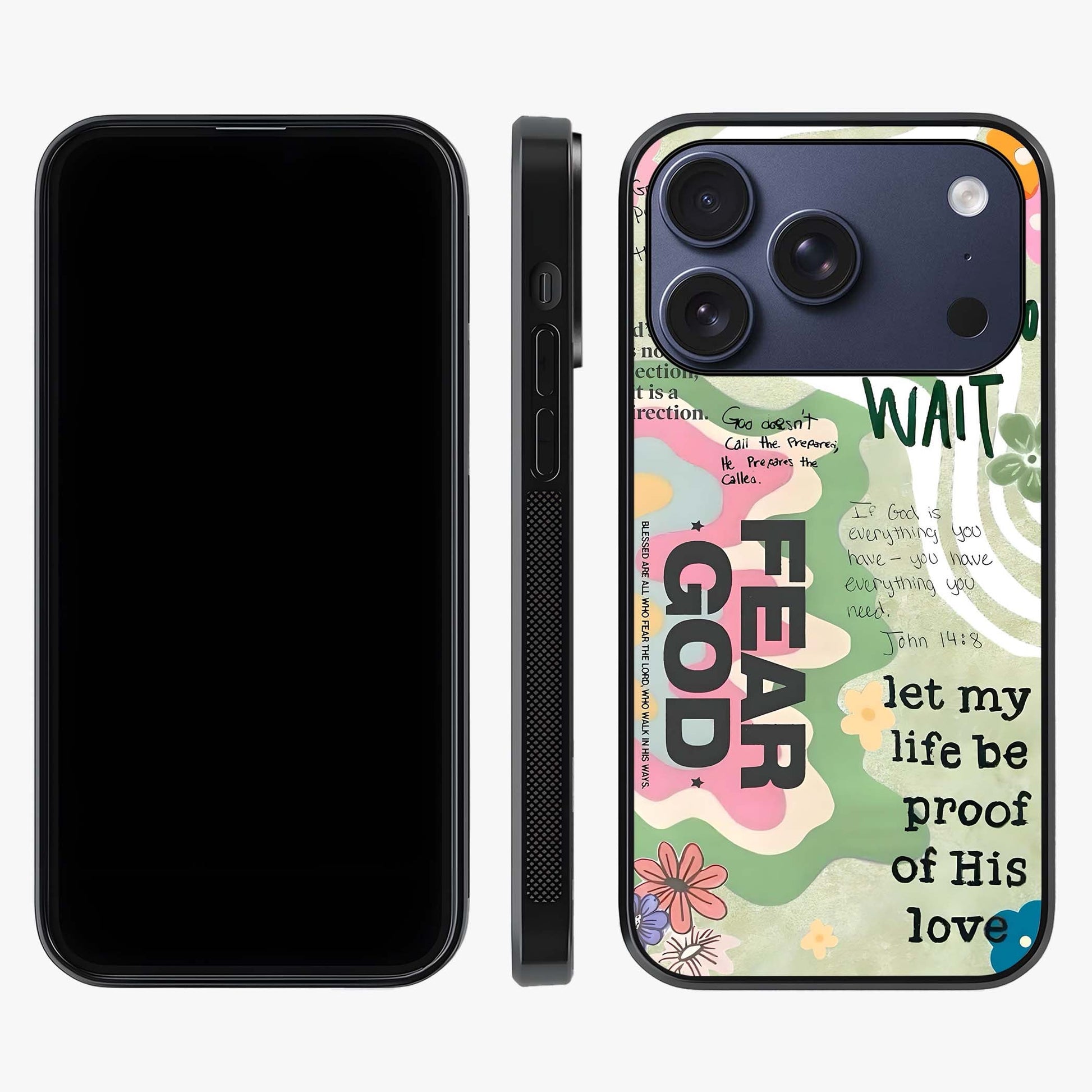 Faith Over Fear Glass Case displayed upright for full design visibility and premium finish.