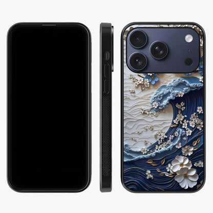 Floral Wave Origami Glass Case displayed upright for full design visibility and premium finish.