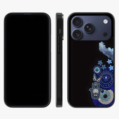 Galactic Charm Cluster Glass Case displayed upright for full design visibility and premium finish.