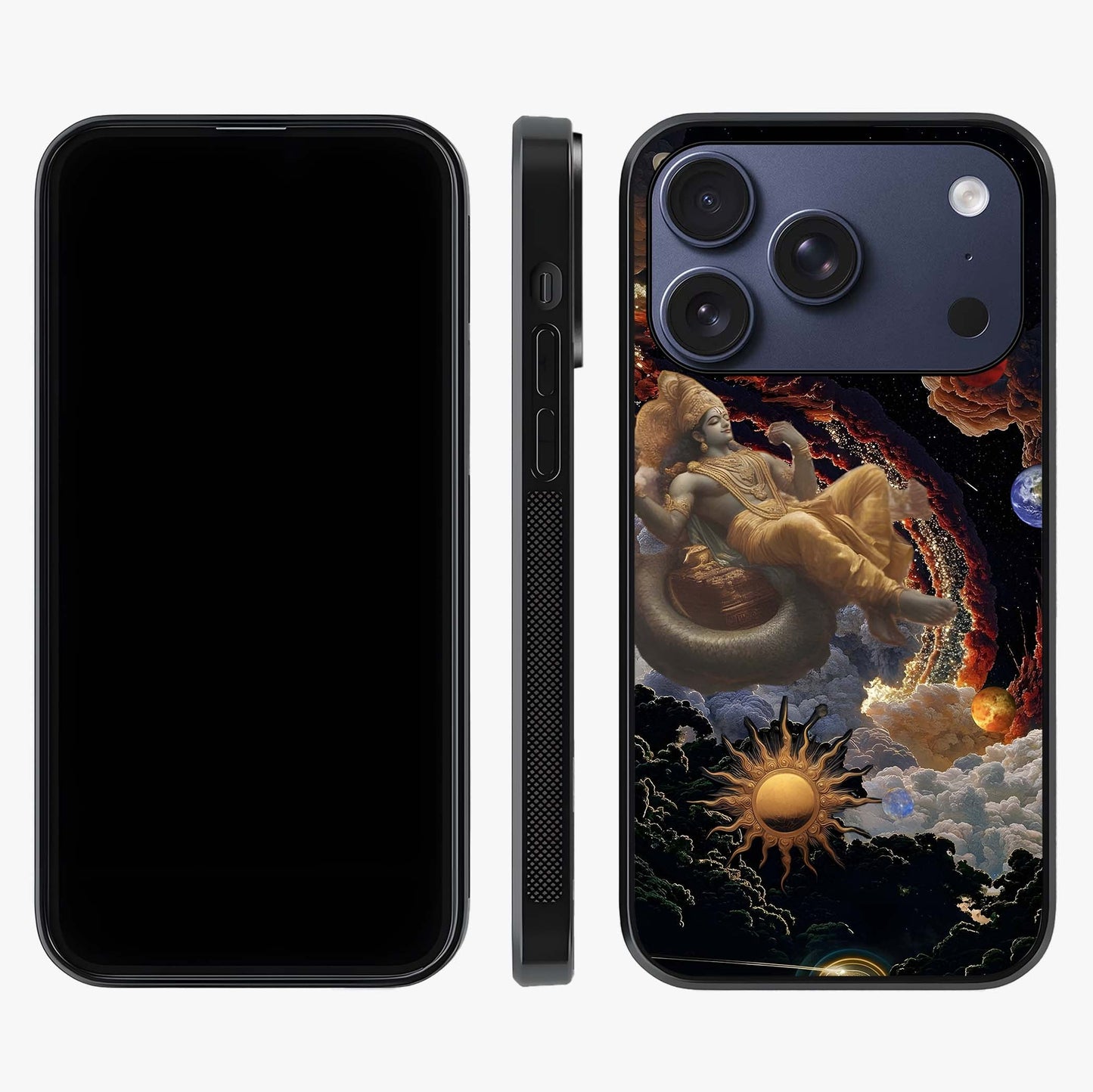Galactic Divine God Glass Case displayed upright for full design visibility and premium finish.