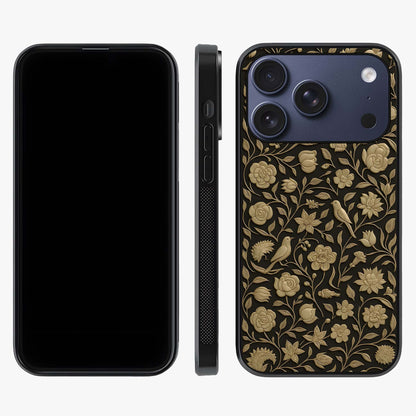 Golden Floral Majesty Glass Case displayed upright for full design visibility and premium finish.