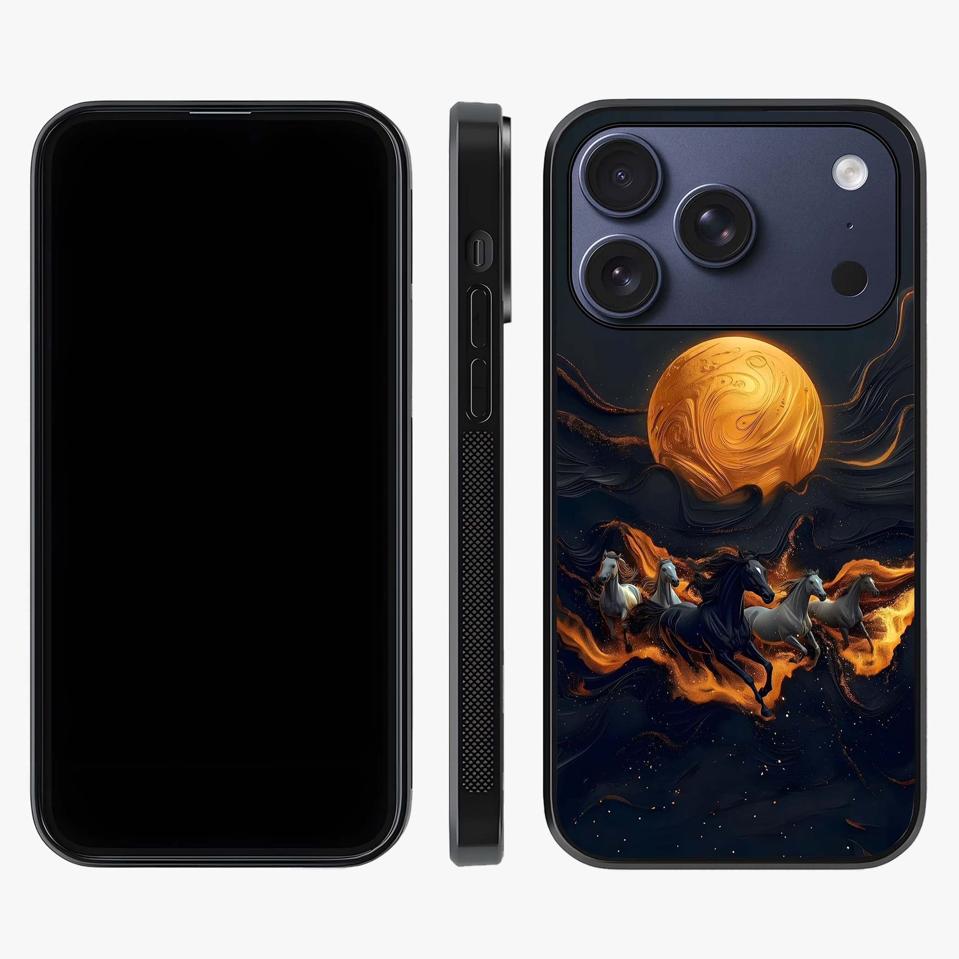 Golden Stallion Moonride Glass Case displayed upright for full design visibility and premium finish.