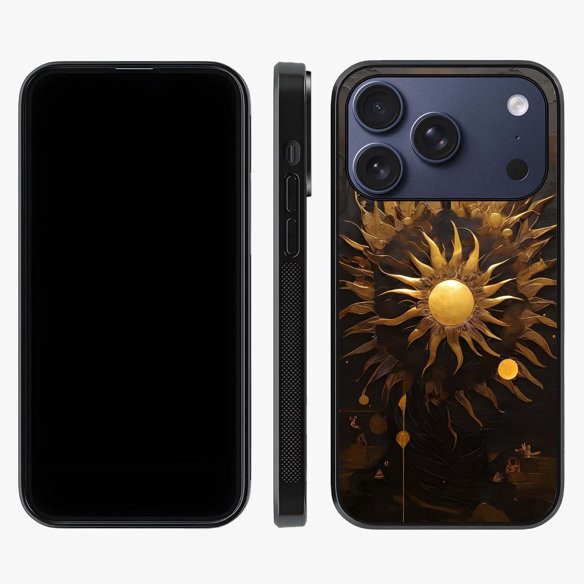 Golden Sun Majesty Glass Case displayed upright for full design visibility and premium finish.