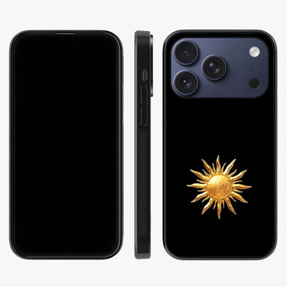Golden Sun Minimalism Glass Case displayed upright for full design visibility and premium finish.
