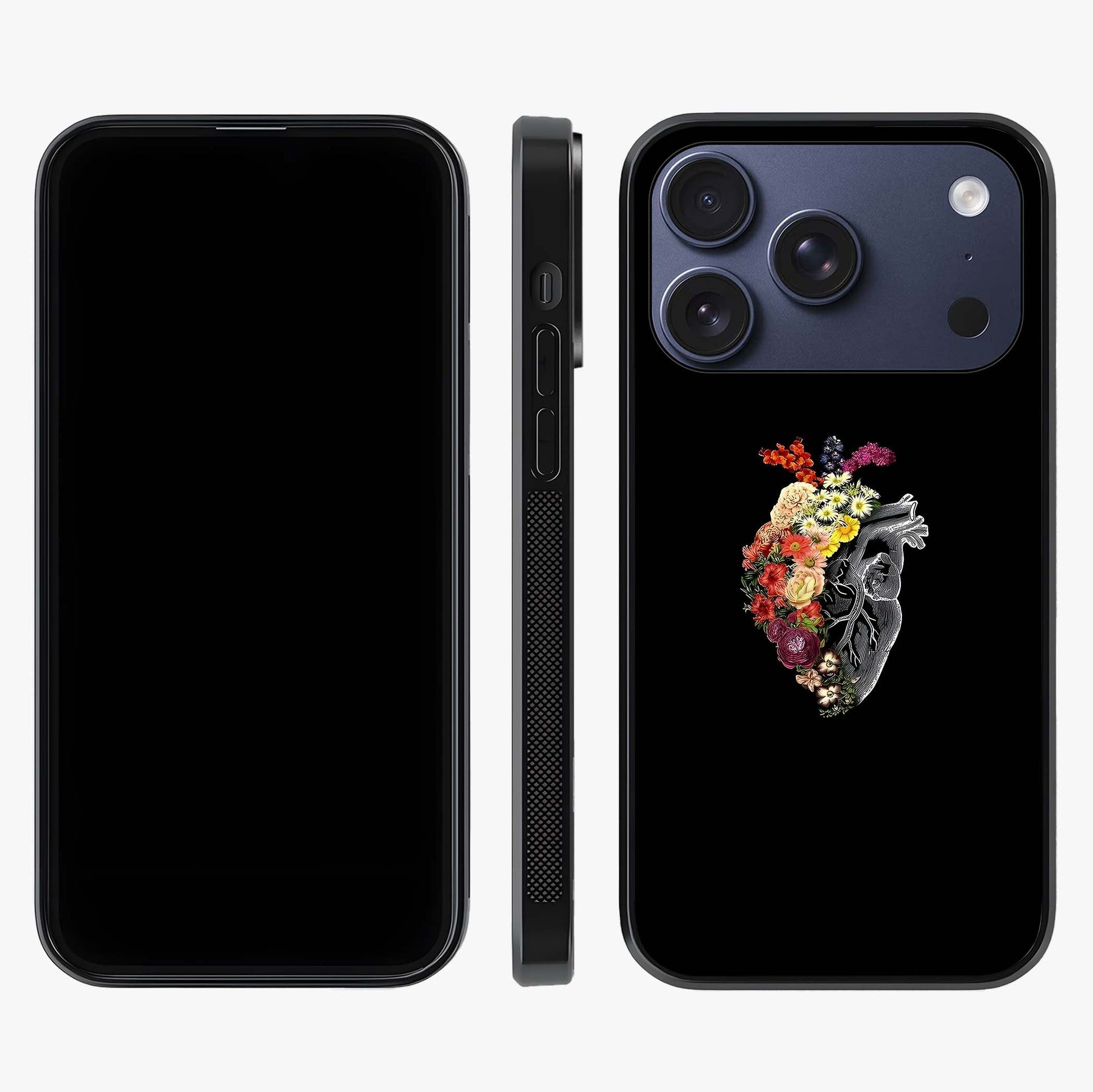 Heart With Flowers Glass Case displayed upright for full design visibility and premium finish.