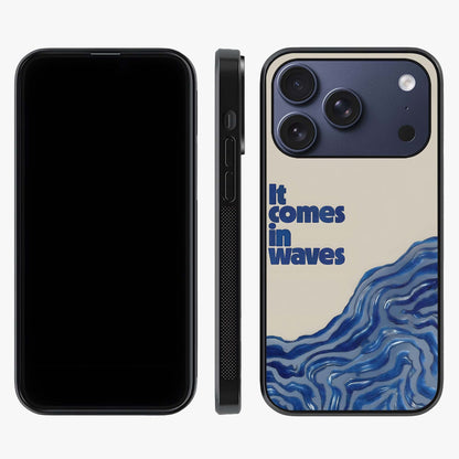 It Comes In Waves Quote Glass Case displayed upright for full design visibility and premium finish.