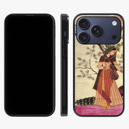 Lady With Veena Art Glass Case displayed upright for full design visibility and premium finish.