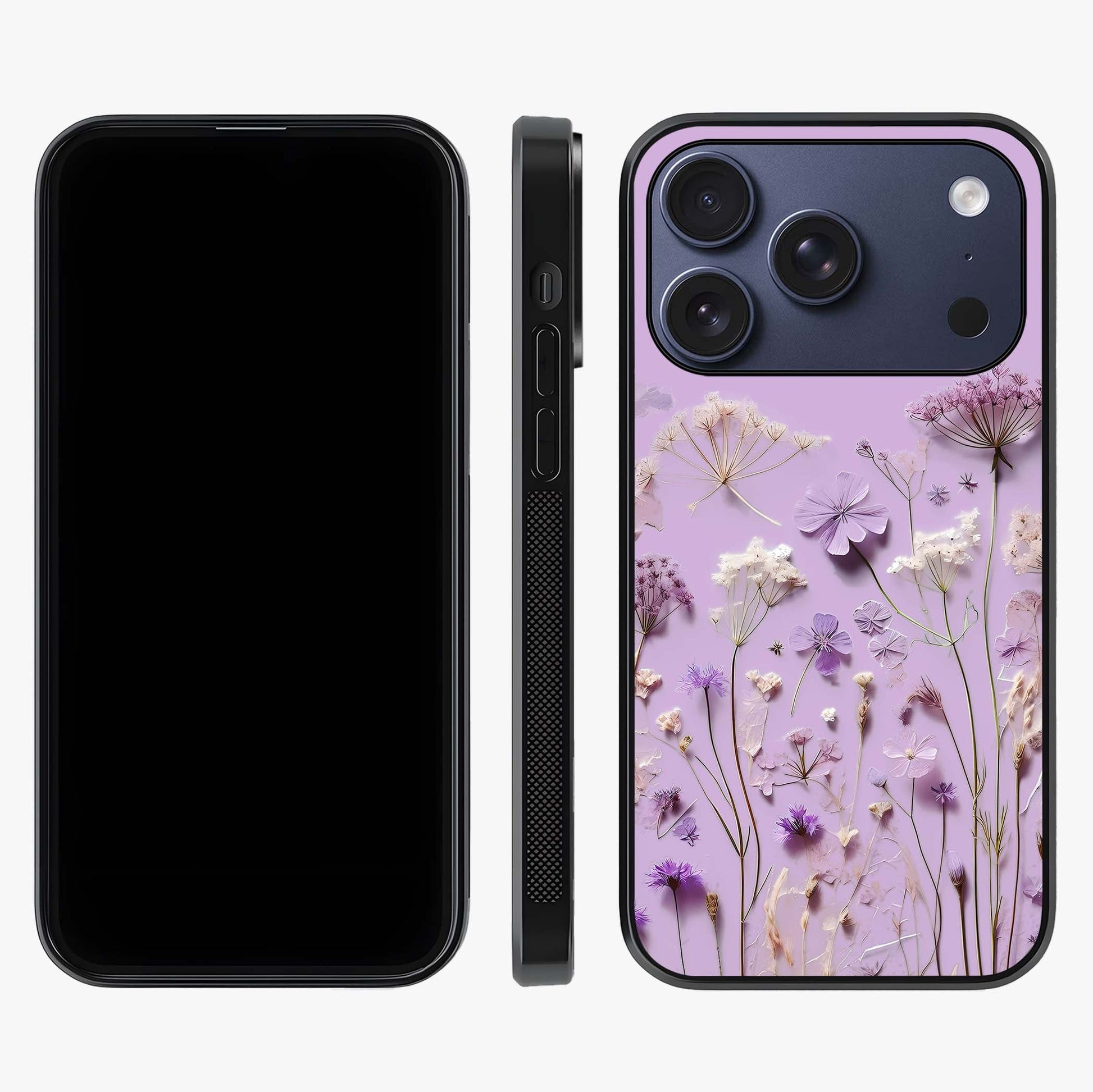 Lavender Blossom Dream Glass Case displayed upright for full design visibility and premium finish.